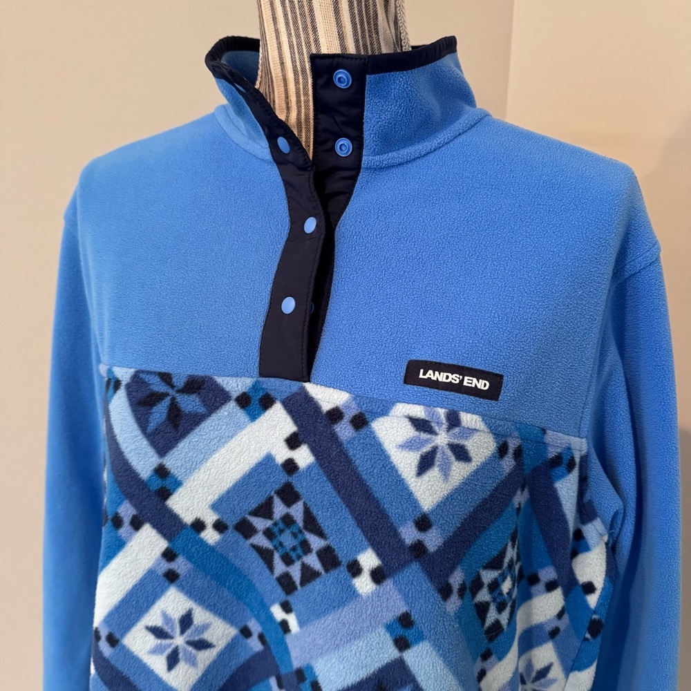Lands End Aztec 1/4 Snap Fleece Pullover Cozy Womens Sz Large - Picture 2 of 5